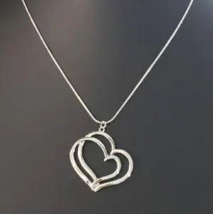 Double Heart Pendant Necklace Silver Tone - Brand New thumbnail 1