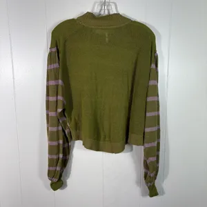 Free People Between the Lines Linen Blend Green Pink Balloon Sleeve Sweater Top thumbnail 5