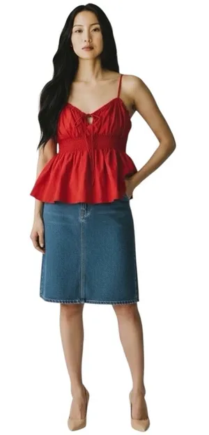 ASTR The Label Red Spaghetti Strap Cropped Peplum Tank Medium thumbnail 1