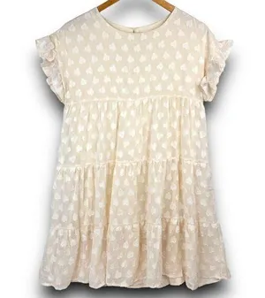 Aaron & Amber Casual Short Sleeve Ruffle Babydoll Dress Knee Length Cream Small thumbnail 1