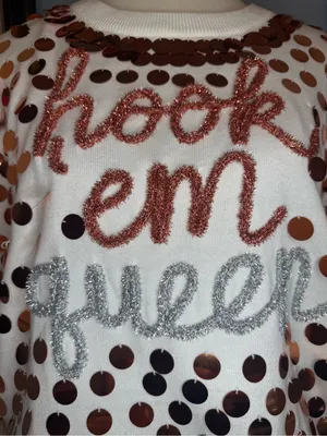 Queen of Sparkles Hook 'em queen University of Texas Longhorns sequined sweater thumbnail 3