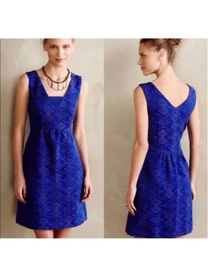 Maeve for Anthropologie Blue Purple Geometric Print Mini Dress Size 12 thumbnail 2