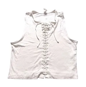 Daily Practice Anthropologie White Lace Up Ribbed Knit Crop Tank Top Womens S thumbnail 1