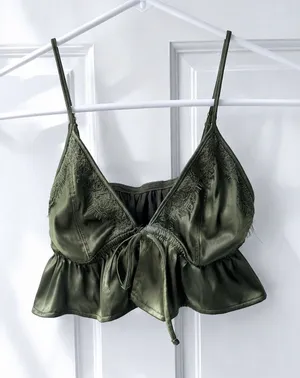 Aerie Green Lace Bralette Top Bra Cami Cropped M thumbnail 1
