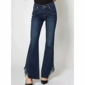 Dear John Rosie Flare Jeans – Size 27 – Dark Wash Fringe Hem – 34” Inseam thumbnail 3