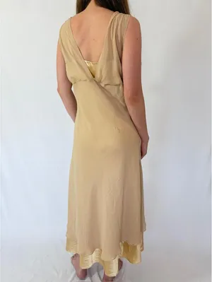 Nude Cream Shimmery Embellished Mesh Overlay Vintage Princess Dress thumbnail 3