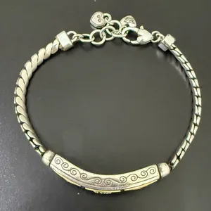 Retired BRIGHTON Triple Heart Silverplated With Gold Heart ID 8” Bracelet 29g. thumbnail 3