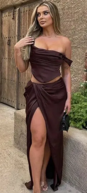 NWOT House of CB Vesper skirt only Chocloate Brown sz S thumbnail 1