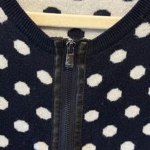 Ann Taylor Navy White Polka Dot Zip Front Cardigan Sweater Cashmere Blend Medium thumbnail 5