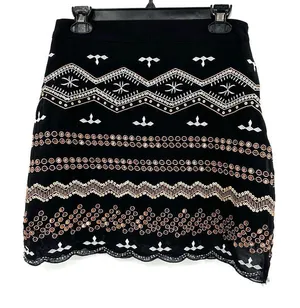 NWT‎ Paper Crane size medium mini skirt black with bronze white embellisments thumbnail 1