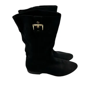 ALDO Black Leather Round Toe gold buckle Pull On Mid Calf Boots Women’s Size 10 thumbnail 2
