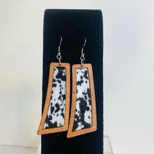 Cow Print Wooden Earrings Black thumbnail 2