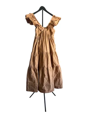 TCEC Ruffle V-Neck Tiered Maxi Dress in Camel thumbnail 4