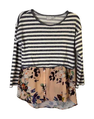Postage Stamp Anthropologie Striped Floral Mixed Top‎ Sz M Boho USA thumbnail 1
