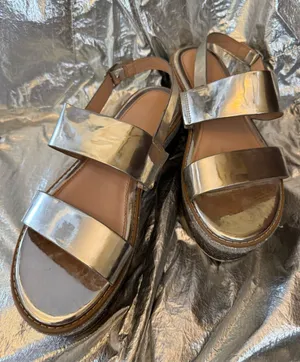 Zara Metallic Silver Platform Slingback Sandals thumbnail 1