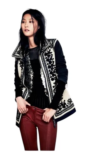 Free People Stitched Quills Embroidered Jacket Cream Black Boho Western Small thumbnail 1
