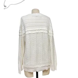 J. Crew Crewneck‎ Scalloped Pointelle Sweater Ivory Size XL thumbnail 6