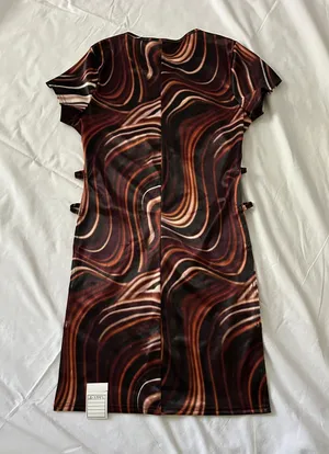 Vintage Y2K Brown Techno Wave Strappy Dress Coverup Size Medium thumbnail 8