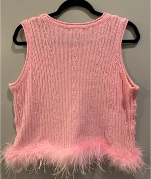 Entro Chunky Knit Sweater Sleeveless Top With Feather Detail Pink thumbnail 2