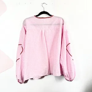Pink Patchwork Cardigan Top‎ Womens XL Gingham Heart Pocket Cottagecore Milkmaid thumbnail 2