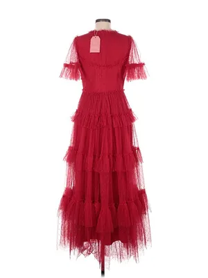 NWT Ivy City Co Whimsical Gown in Red Embroidered Tulle Ruffled Maxi Dress M thumbnail 5