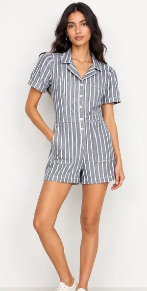 Pilcro Anthropologie The Kit Utility Romper Size 12 Blue White Stripe Cotton thumbnail 1