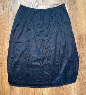 Vintage Half Slip Skirt Womens L Black Nylon Lace Trim Made USA 90s Slit gothic thumbnail 1
