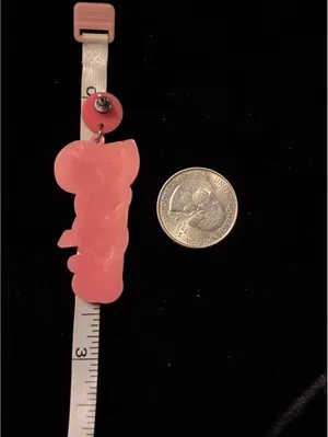 Retro Pink Barbie Script Dangle Earrings, Y2K Girly Logo Novelty Drop Jewelry thumbnail 4