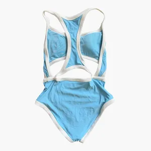 Aerie Blue White Trim Cutout One Piece Swimsuit Racerback Y2K Size Medium thumbnail 4