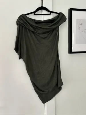 Maria Valentina Dark Olive Green Crinkle Fabric asymmetrical size small one slee thumbnail 4