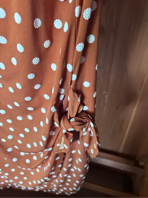 Robbie Bee Rust with White Polka Dots Tie-Waist Short Sleeve Top thumbnail 2