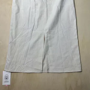 Cider‎ LINEN-BLEND COLLARLESS SOLID SPLIT RUCHED ZIPPER MIDI DRESS thumbnail 9