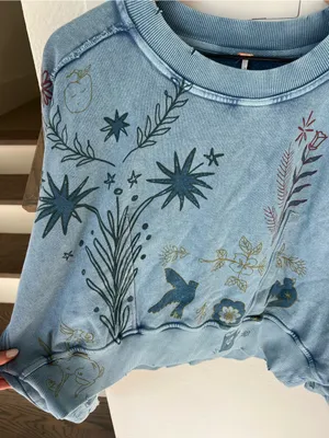 Free People Gaia Sweatshirt in Folk Combo Blue NWT thumbnail 4