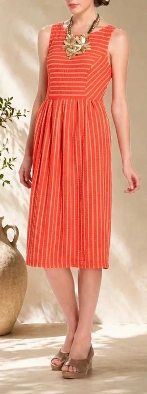 Anthropologie seersucker dress by Postmark 9-H15 ST CL orange sz Large thumbnail 1