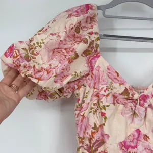 Avec Les Filles‎ Rococo Floral Linen Puff Sleeve Midi Dress Pink Size 2 thumbnail 3