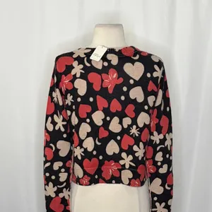 NWT!! FREE PEOPLE Nocturnal Patterned Cardi Black Retro Combo Hearts Floral XS thumbnail 9