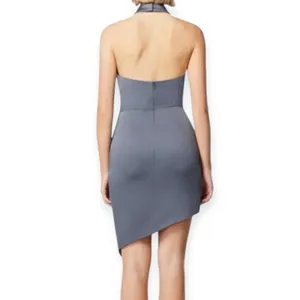 NWT Elliatt Camo Blouson Halter Dress Sz Large Charcoal Gray Asymmetrical Satin thumbnail 3