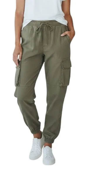 ABERCROMBIE & FITCH Paperbag Tencel Cargo Pant Jogger Sz L Burn Olive Grunge Y2K thumbnail 1