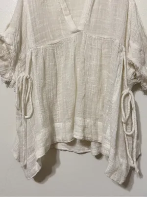 Free People One Gauze Indus Cold Shoulder Blouse Size Small Boho White Top thumbnail 6