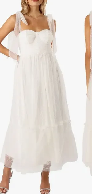 NEW PETAL & PUP Floret Bow Strap Sweetheart Neck Maxi Dress White sz XL thumbnail 1