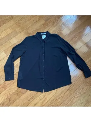 Mango viscose button down long sleeves shirt feather lightweight Black Sz 12 thumbnail 9