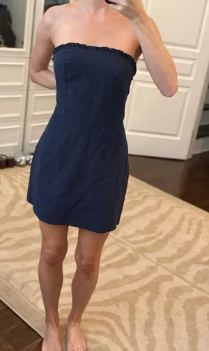 Navy Strapless Ruffle Mini Dress Size S Blue thumbnail 1