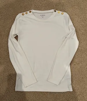 J. Crew Cream Long Sleeve Crewneck Top with Gold Shoulder Buttons thumbnail 1