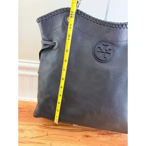 Tory Burch Marion Slouchy Whipstitch Tote Black Pebbled Leather Large thumbnail 4