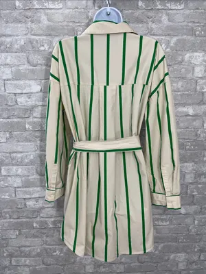 GREY LAB Cream and Green Striped Shirt Dress with Tie Waist thumbnail 2