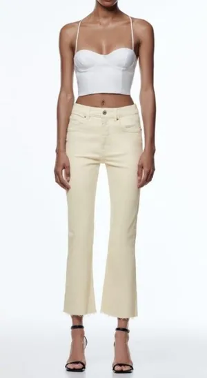Zara High Rise Flare Beige Jeans thumbnail 1