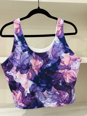 Purple & Pink Abstract Print Crop Athletic Tank Top thumbnail 4