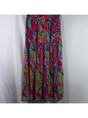 Colorful Abstract Print Tiered Maxi Skirt Size M thumbnail 5