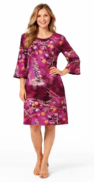 Tacera Dress Size Medium Burgundy Artsy Festive Winter Holiday Party Christmas thumbnail 1