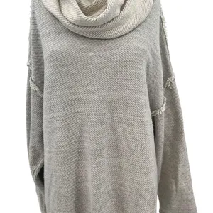 Free People Beach Gray Cowl Neck Split Back Oversized Sweatshirt Size Medium‎ thumbnail 5